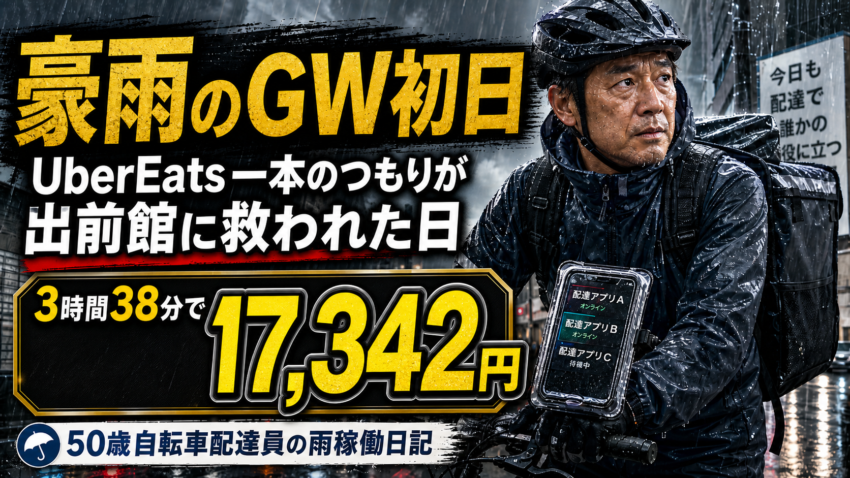 【2026年5月1日稼働日記】豪雨のGW初日、UberEats一本で攻めるつもりが出前館に救われた日