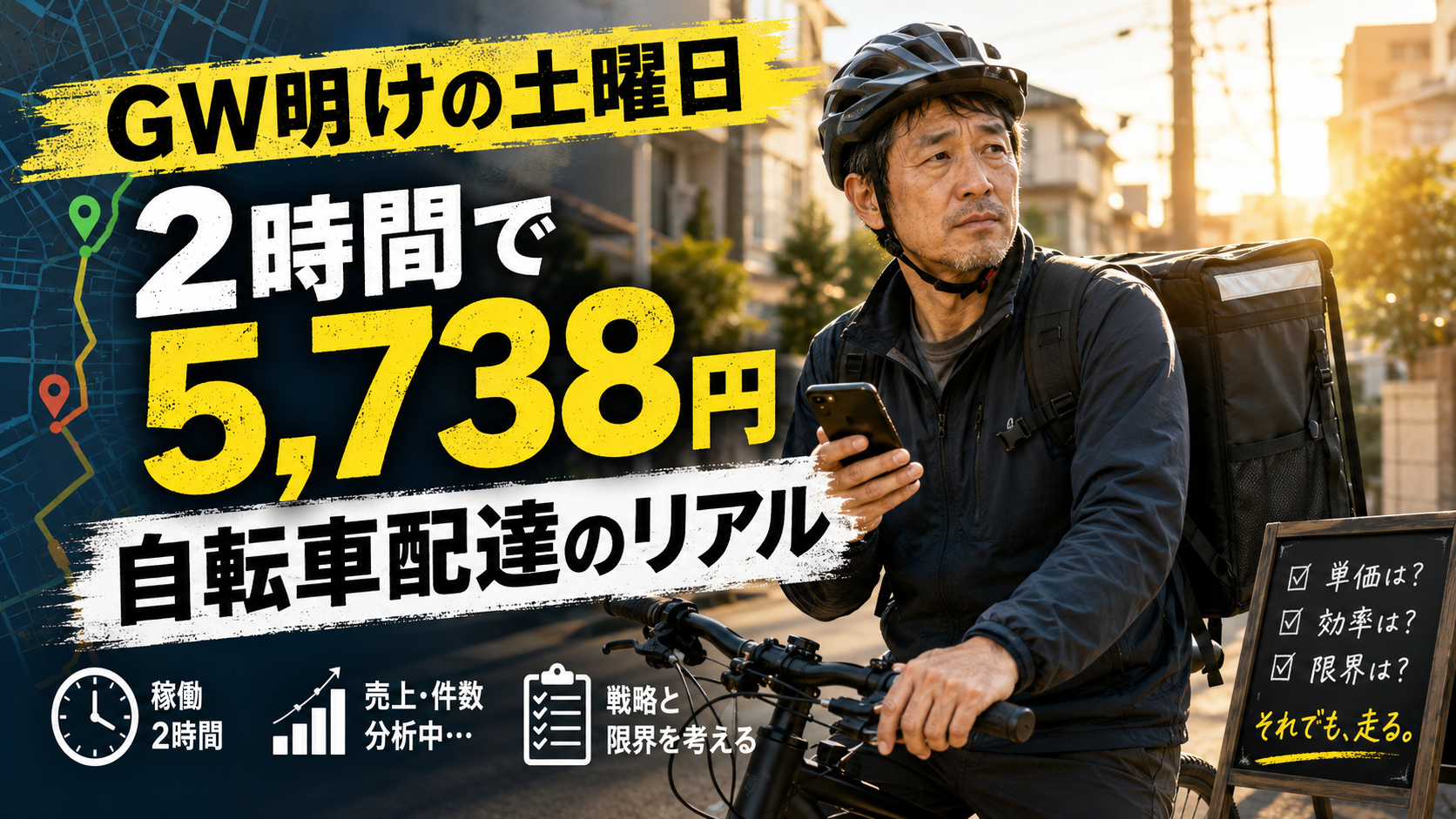 GW明けの土曜日、出前館を2時間だけ稼働した結果。自転車配達の限界も少し見えてきた
